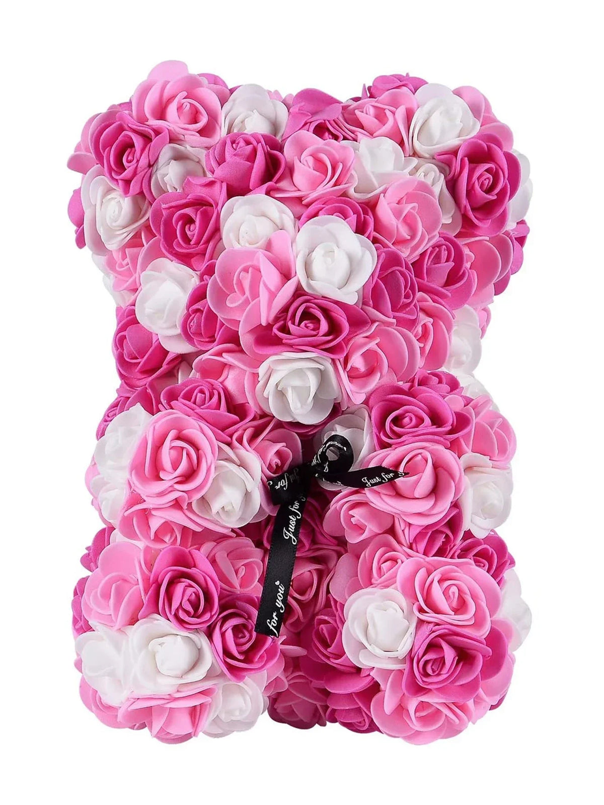 Flauschiger künstlicher Rosen-Teddybär aus rosa und weißen Rosen für romantische Dekoration