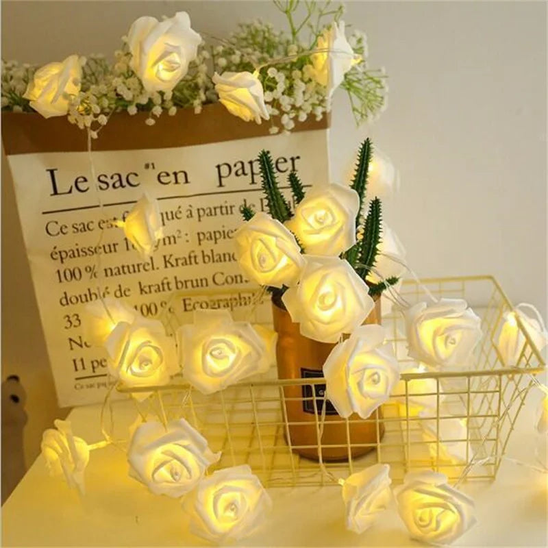 LED Rose Flower String Lights - 3M, 20 Lights, Multi-Color