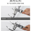 Close-up view of stainless steel wall-mounted hooks demonstrating the thickness of the metal parts.