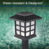 A black, water-resistant outdoor lantern with a grid of lights is shown in the rain.