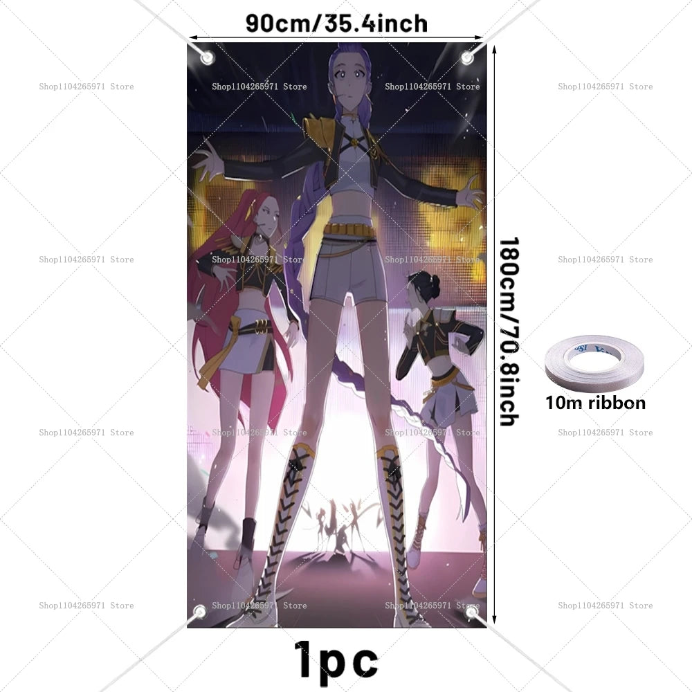 Anime demon hunters party backdrop featuring two female characters in dark and light clothing
