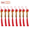 Eight red traditional Chinese knot pendants featuring wooden gourds and copper coins.