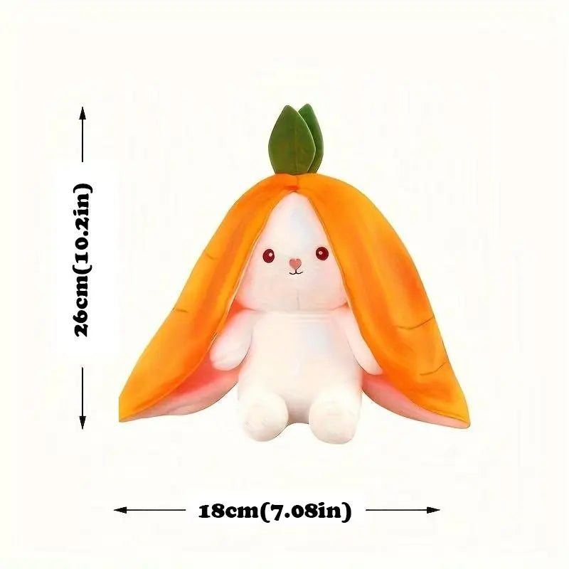 A white bunny plush with bright orange ears and body, shown from the front.