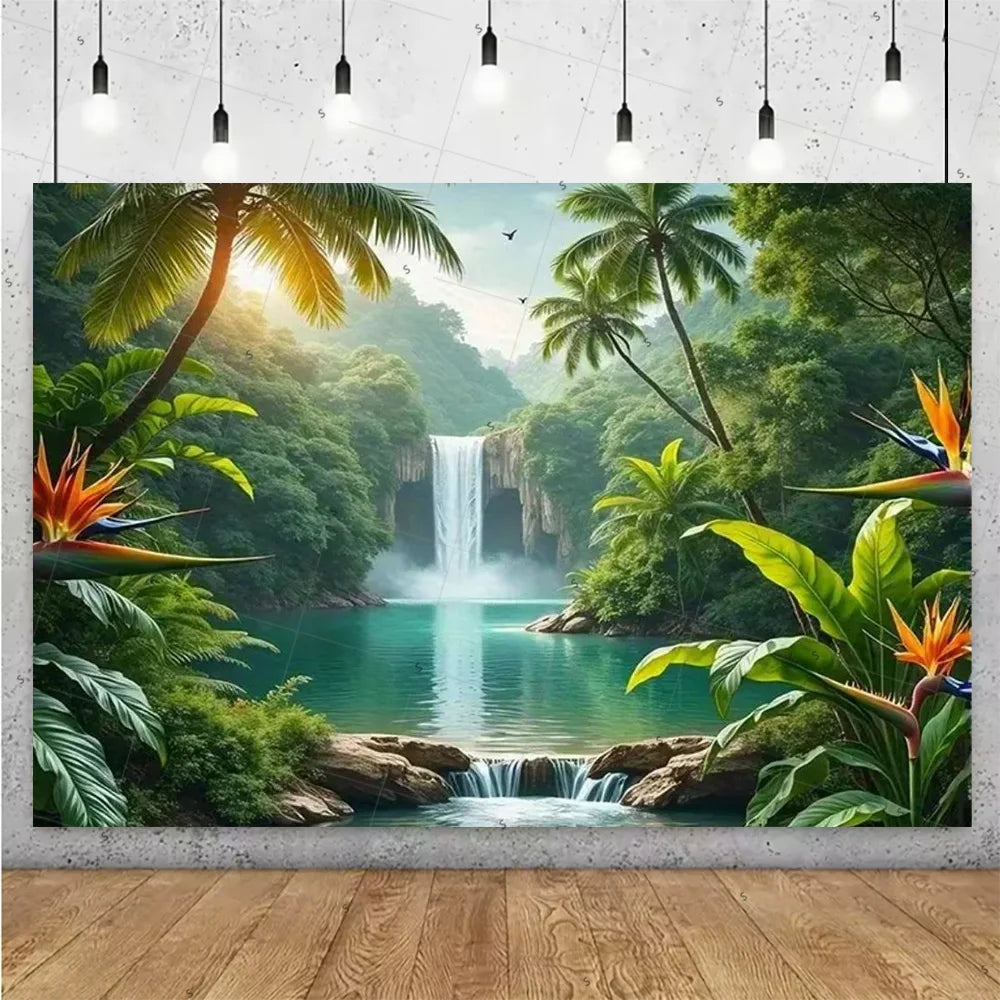 Forest Waterfall Wonderland Photography Backdrop