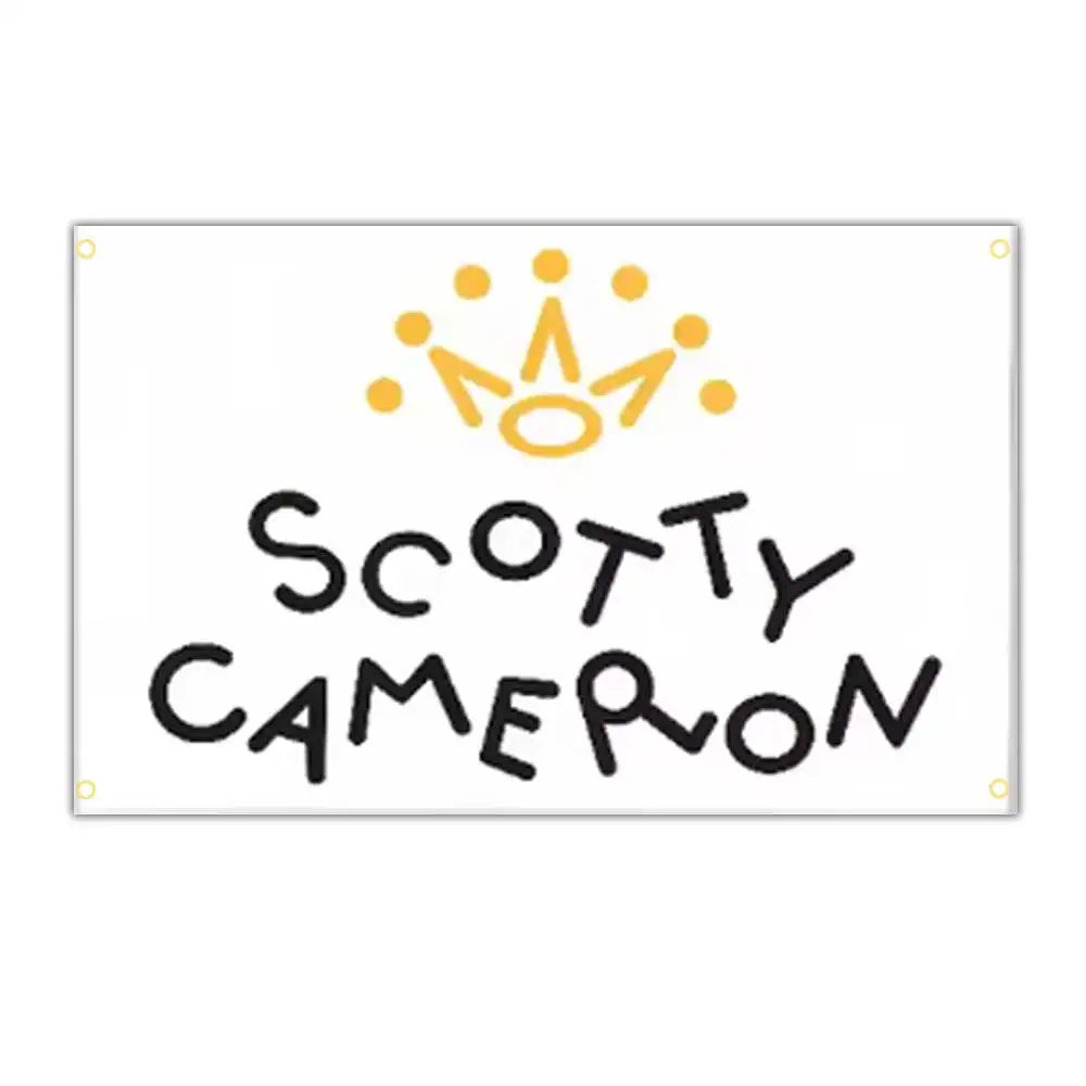 A white banner with a gold crown graphic above the text SCOTTY CAMERON written in black script.