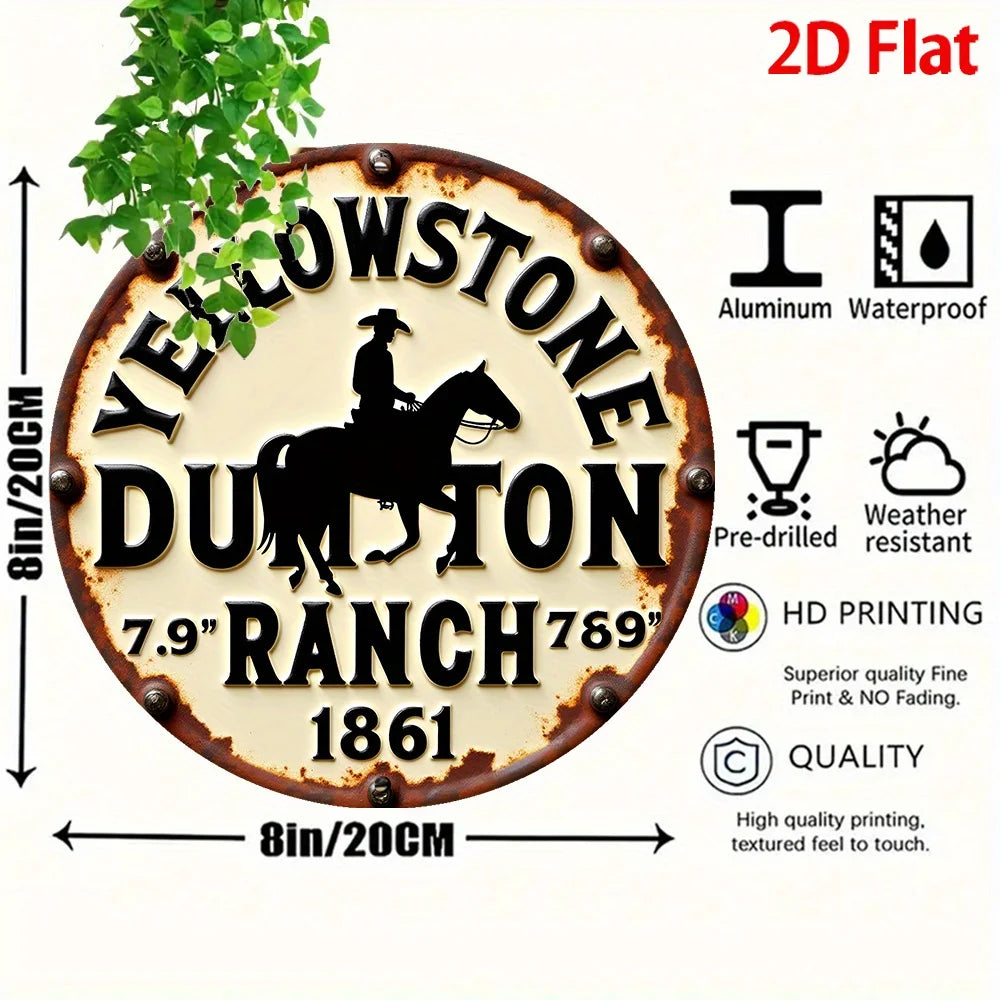 2D flat aluminum metal sign featuring a silhouette of a horse and rider for Dutton Ranch 1861