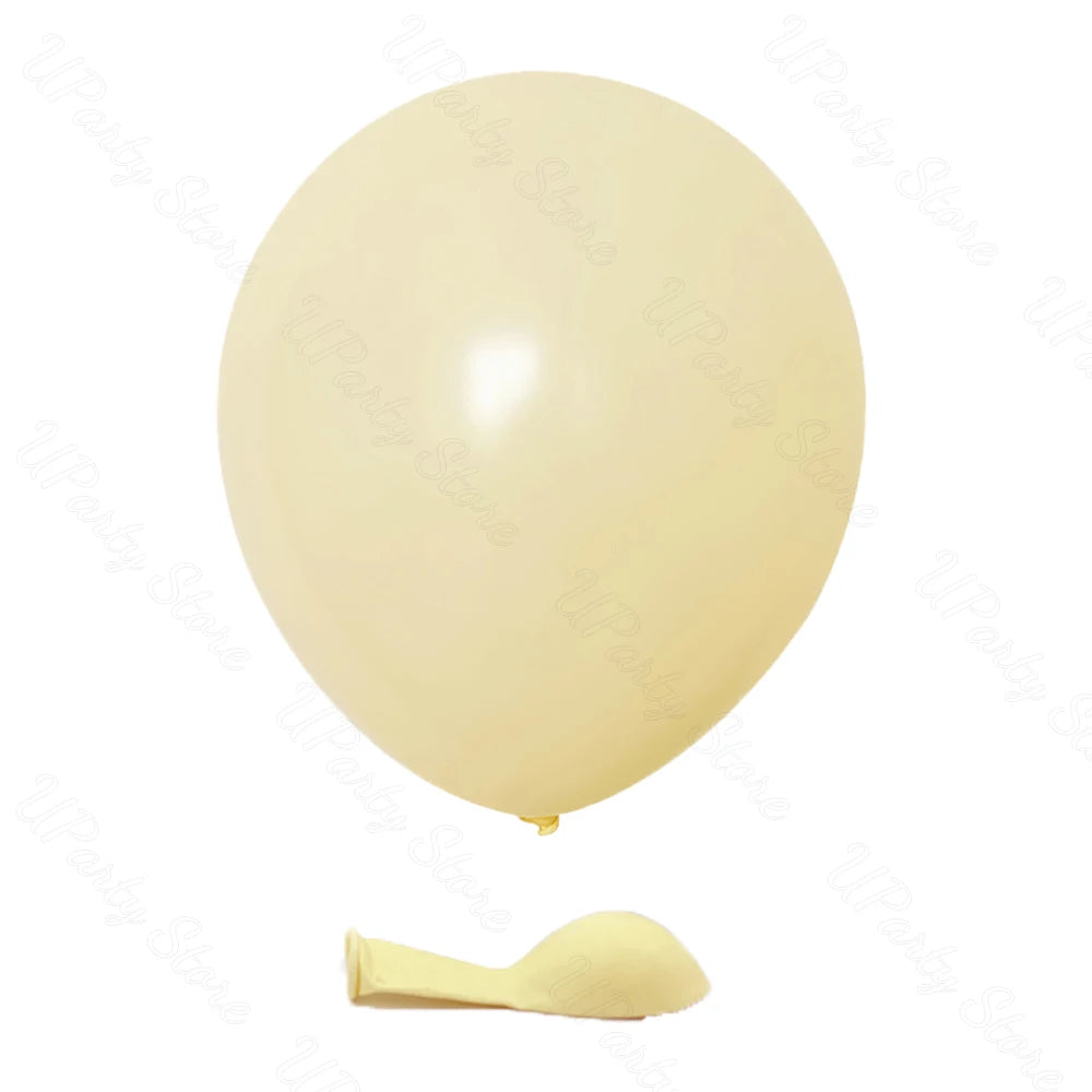 A single pale yellow latex balloon is shown against a white background.