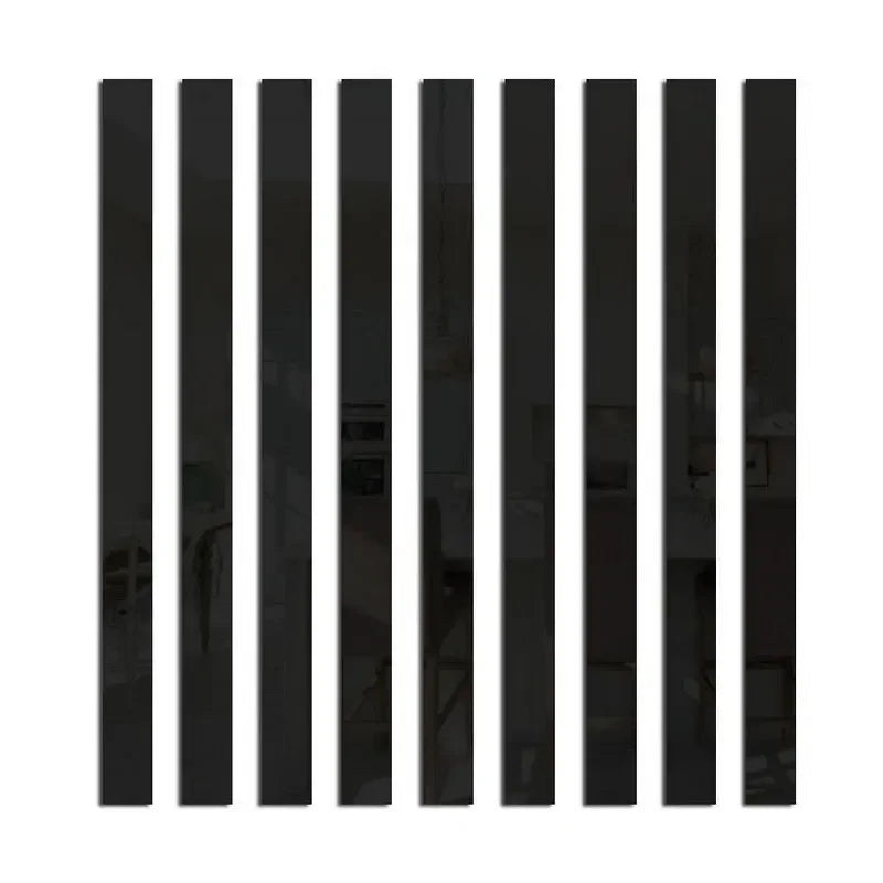 A set of black acrylic mirror strips used as wall stickers for modern home decor.