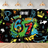 A vibrant, grunge-style wall decal featuring the text I Was Six Now I Am Seven in colorful paint splatters and hand gestures.
