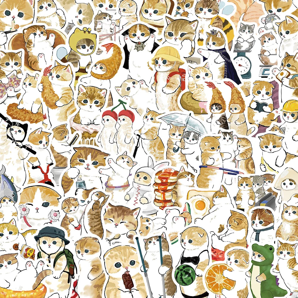 A dense collage of various cute cat stickers featuring different poses and expressions.