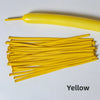 A yellow latex strip balloon and a bundle of yellow balloons on a white background.