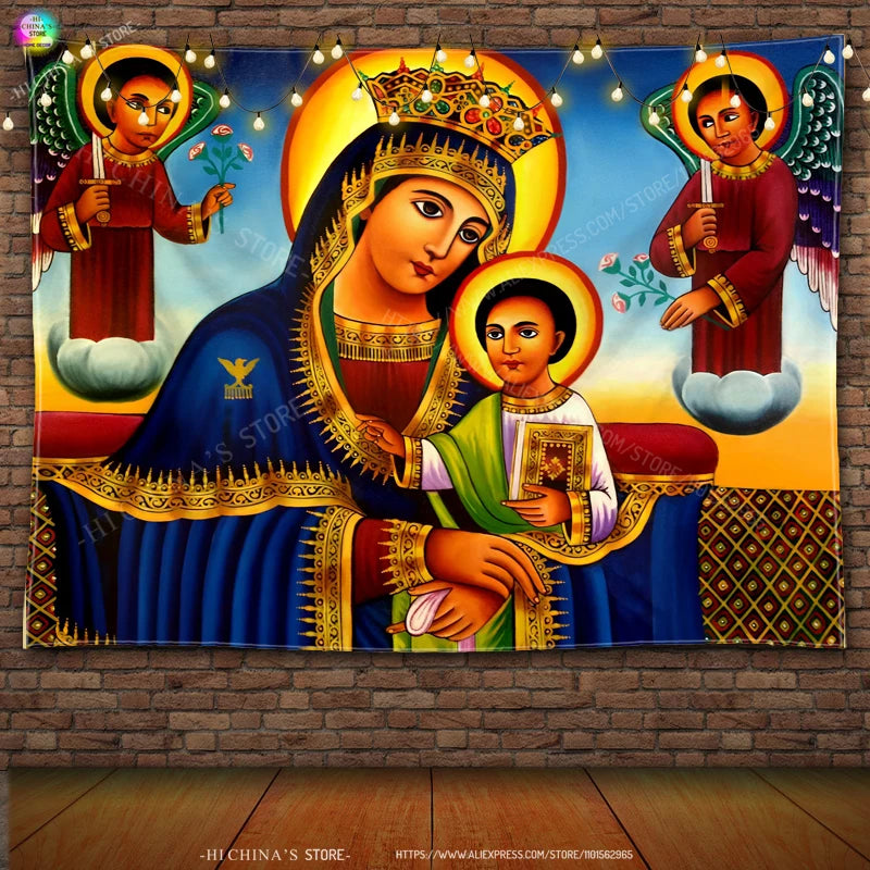 Virgin Mary & Jesus Nativity Wall Tapestry