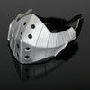 A silver-colored cosplay mask resembling Midoriya Izuku, shown in a profile view.