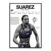 A portrait of Tatiana Suarez, a UFC fighter, with text identifying her as Suarez Tatiana The Eagle.