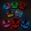 A collection of eight glow-in-the-dark LED purge masks featuring neon wire details and various facial expressions.