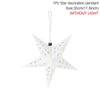 A white star-shaped pendant decoration with gold star accents hanging from a chain.