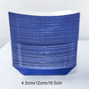 A stack of blue disposable paper food trays for parties and events.