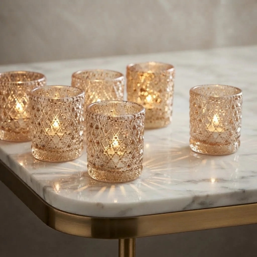 Golden Glass Tealight Candle Holder for Weddings & Home Decor