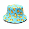 Light blue bucket hat with a reversible duck print pattern.
