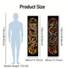 Vertical tapestry wall hanging featuring a black flame serpent design on a black background
