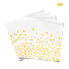 A stack of twenty white paper napkins with a gold polka dot pattern.
