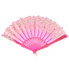 Pink lace folding hand fan with gold embroidery for weddings and dance