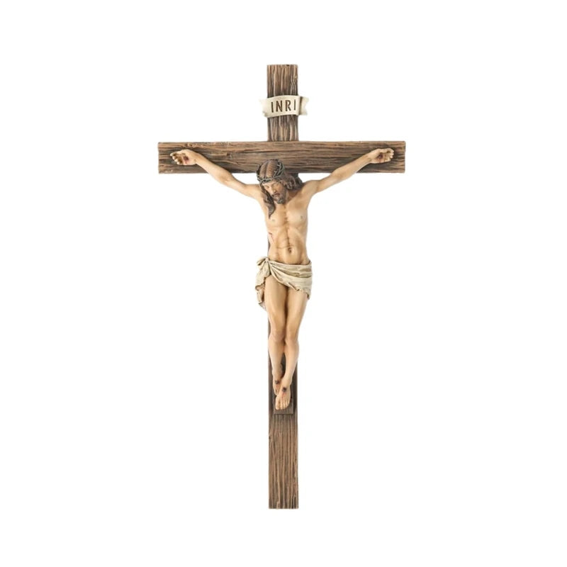 A resin figurine of the Easter Cross with a crucified figure carved in wood.