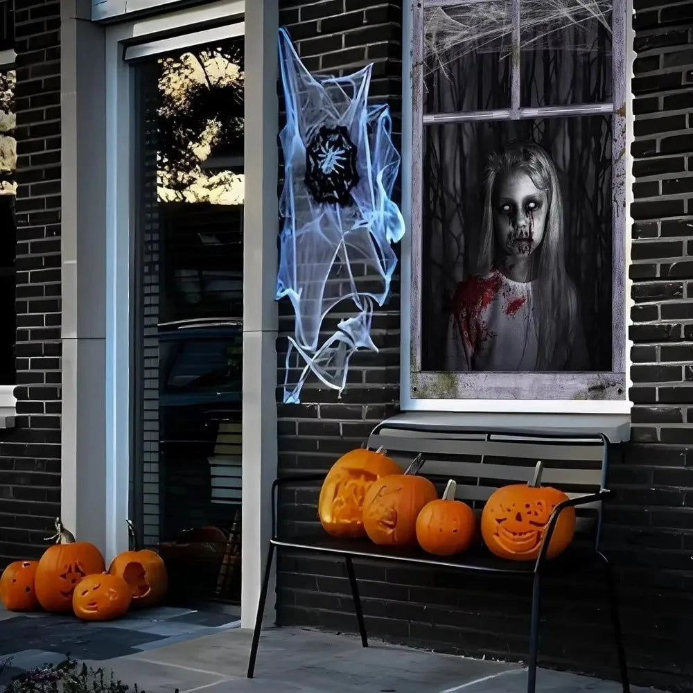 Scary Halloween Window Cover Set with Blood-Themed Design