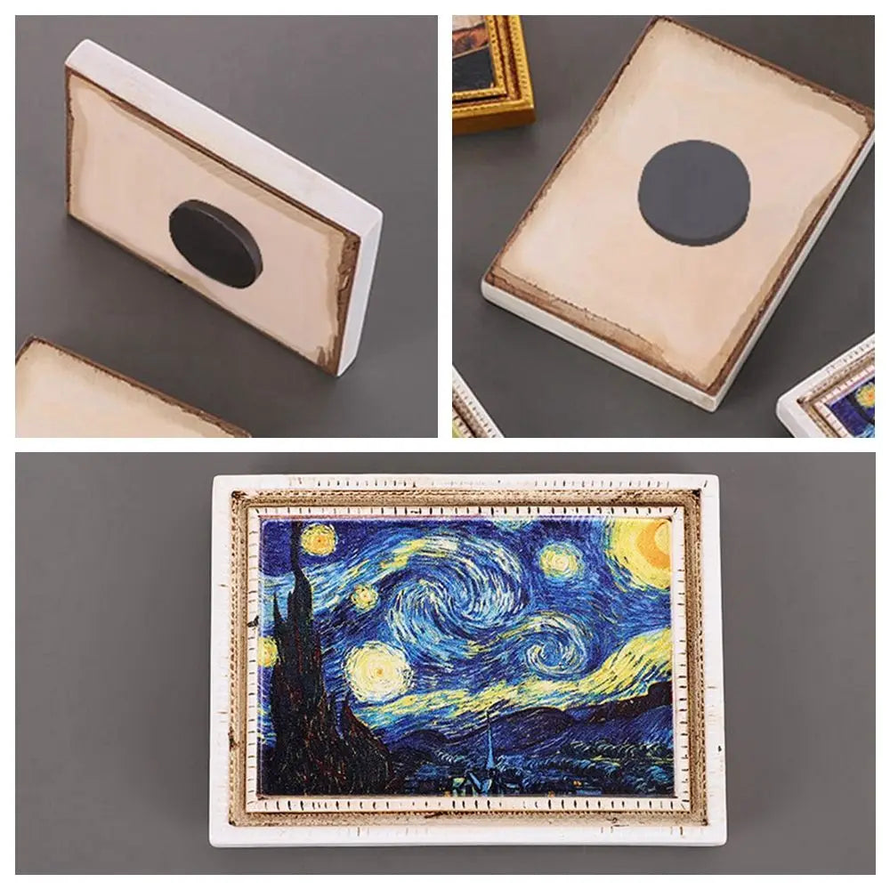 A set of Van Gogh art fridge magnets featuring classic paintings and decorative frames.
