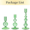 A package list showing three green wavy glass taper candle holders.