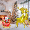 A gold foil balloon set featuring a Santa sleigh pulled by a deer and an elk in a snowy, rustic setting.