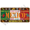 A vintage metal tin sign featuring various Mexican state symbols and city names.
