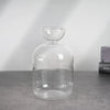 Klares Glas-Hydroponik-Pflanzgefäß mit breiter Basis und abgerundetem oberen Teil auf dunkler Oberfläche.