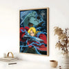 Anime poster featuring fullmetal alchemist characters in a dark, dramatic style.