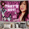 A woman with dark hair and pink clothing poses against a leopard print background.