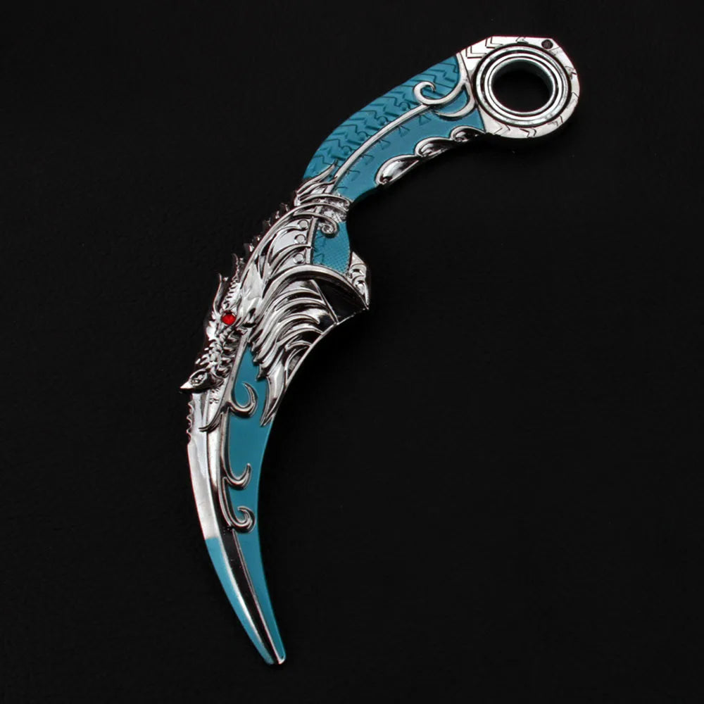 Anime-style blue dragon rotating claw knife model collectible display piece