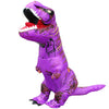 Purple inflatable adult T-Rex costume with large mouth and teeth