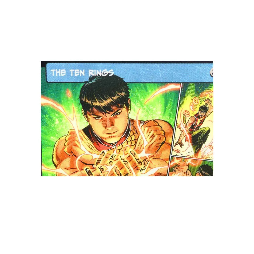 A trading card featuring a character with spiky black hair and intense expression, titled The Ten Rings.