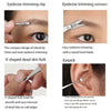 An image showing various manicure and pedicure tools including an eyebrow trimming clip, scissors, V-shaped dead skin fork, a