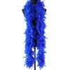A bright blue natural turkey feather boa displayed on a mannequin.