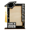 A black graduation photo frame decorated with gold stars and a black academic cap, featuring the text Class of 2026.