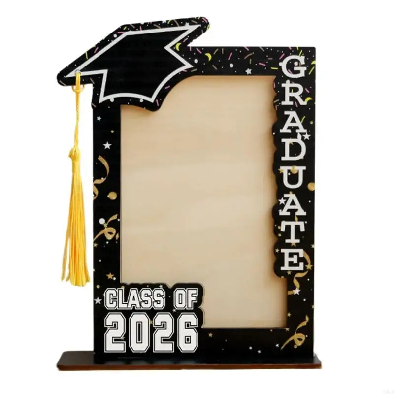 A black graduation photo frame decorated with gold stars and a black academic cap, featuring the text Class of 2026.