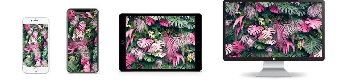 A set of tropical hibiscus party tableware including paper plates, cups, and napkins displayed in various sizes.
