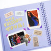A purple scrapbook page featuring photos, tickets, and decorative elements for a freedom tour theme.