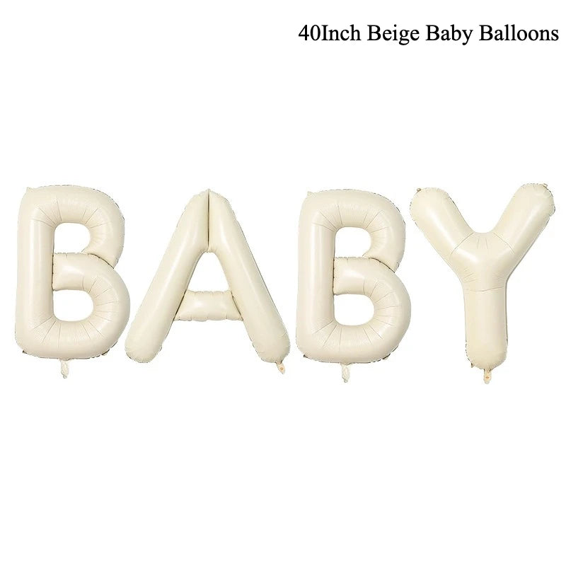 40 inch beige baby balloons shaped like the word BABY