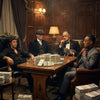 A painting depicting a tense meeting between three men in a richly decorated room.