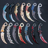 A collection of twelve anime-style blue dragon rotating claw knife models displayed against a dark background.