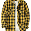 A yellow and black plaid button-up shirt worn by a man.
