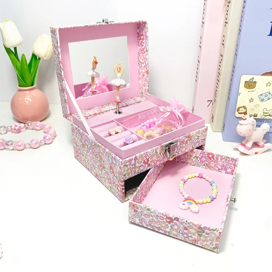 Ballet Jewelry Music Box with Rotating Dancer and Storage Drawer