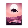 Minimalist canvas wall art featuring a silhouette of an avatar against a pink sunset sky.